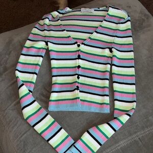 Revolve L'Academie Multicolor Striped V-Neck Sweater S